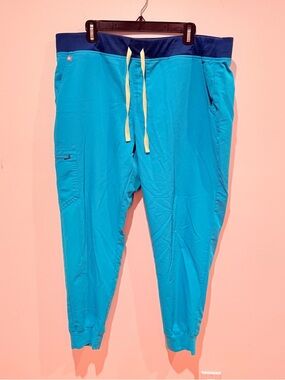 Figs Teal Jogger Pants with Navy Waistband and  Drawstring